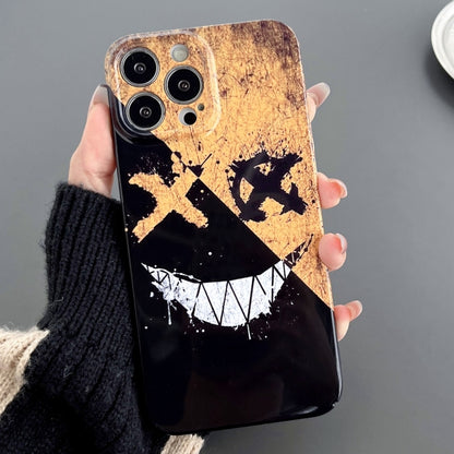 For iPhone 14 Pro Max Painted Pattern Precise Hole PC Phone Case(Black Yellow Smiling) - iPhone 14 Pro Max Cases by PMC Jewellery | Online Shopping South Africa | PMC Jewellery