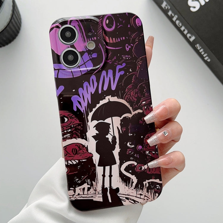 For iPhone 12 Painted Pattern Precise Hole PC Phone Case(Black Purple Umbrella Boy) - iPhone 12 / 12 Pro Cases by PMC Jewellery | Online Shopping South Africa | PMC Jewellery