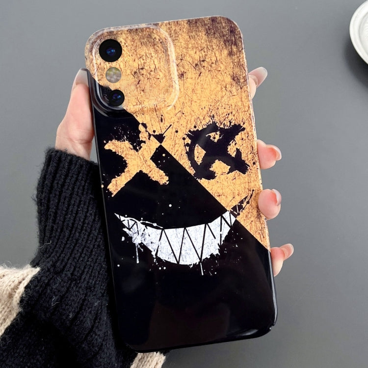 For iPhone X / XS Painted Pattern Precise Hole PC Phone Case(Black Yellow Smiling) - More iPhone Cases by PMC TechLife | Online Shopping South Africa | PMC TechLife