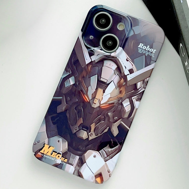 For iPhone 15 Plus Painted Pattern Precise Hole PC Phone Case(Grey Robot) - iPhone 15 Plus Cases by PMC Jewellery | Online Shopping South Africa | PMC Jewellery