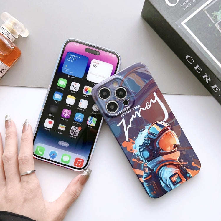 For iPhone 15 Painted Pattern Precise Hole PC Phone Case(Orange White Astronaut) - iPhone 15 Cases by PMC TechLife | Online Shopping South Africa | PMC TechLife