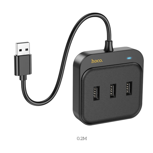 hoco HB35 4 in 1 USB to USB2.0x3+RJ45 100M Ethernet Adapter, Cable Length:0.2m(Black) - USB Network Adapter by hoco | Online Shopping South Africa | PMC Jewellery