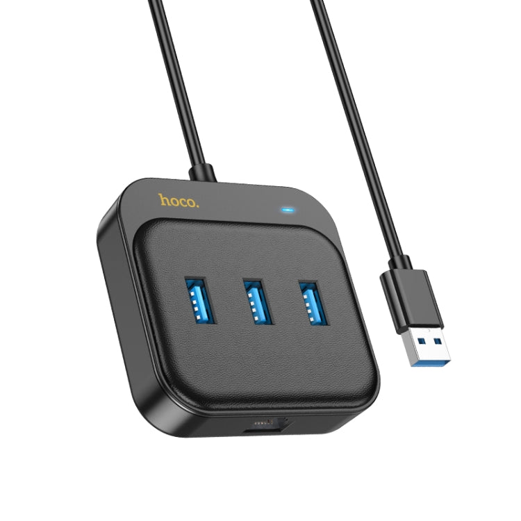 hoco HB35 4 in 1 USB to USB3.0x3+RJ45 Gigabit Ethernet Adapter, Cable Length:0.2m(Black) - USB Network Adapter by hoco | Online Shopping South Africa | PMC Jewellery