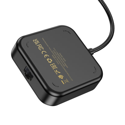 hoco HB35 4 in 1 USB to USB3.0x3+RJ45 Gigabit Ethernet Adapter, Cable Length:1.2m(Black) - USB Network Adapter by hoco | Online Shopping South Africa | PMC Jewellery