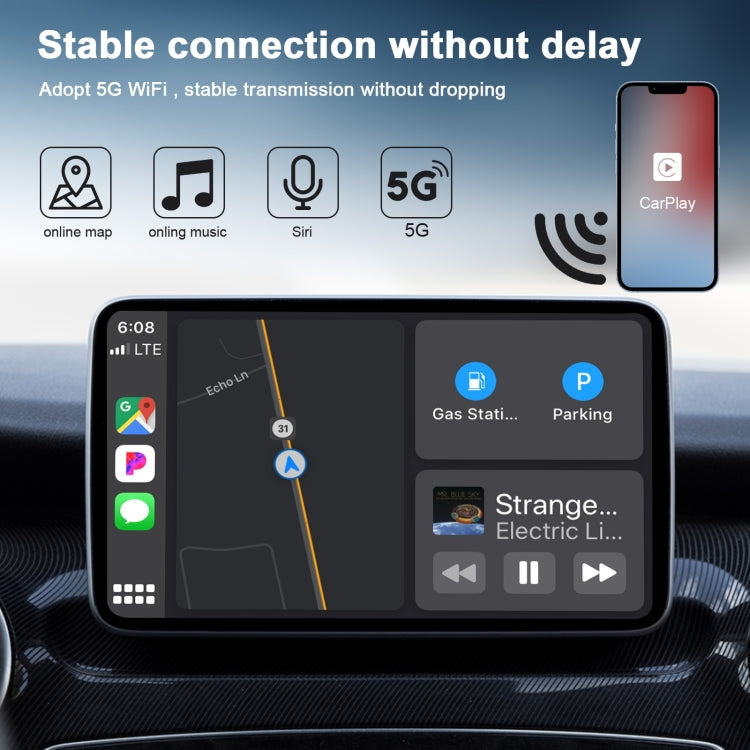 Carbon Fiber USB + USB-C / Type-C Wired to Wireless Carplay Adapter for iPhone(Black) - Bluetooth Adapters by PMC Jewellery | Online Shopping South Africa | PMC Jewellery