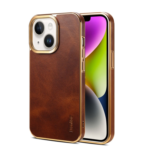 For iPhone 14 Plus Denior Oil Wax Cowhide Plating Phone Case(Brown) - iPhone 14 Plus Cases by Denior | Online Shopping South Africa | PMC Jewellery