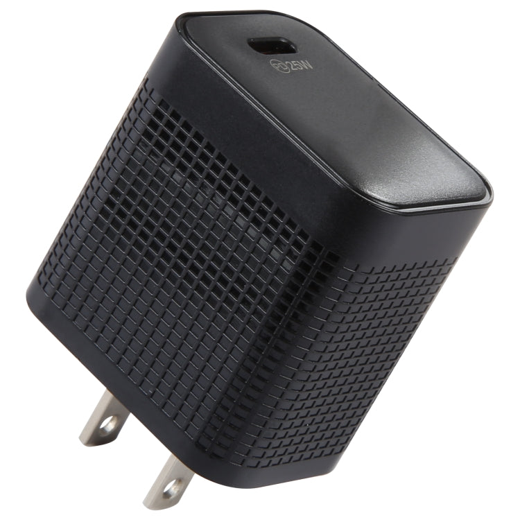 LZ-106PD 25W USB-C / Type-C Ports Plaid Pattern Travel Charger, US Plug(Black) - USB Charger by PMC Jewellery | Online Shopping South Africa | PMC Jewellery