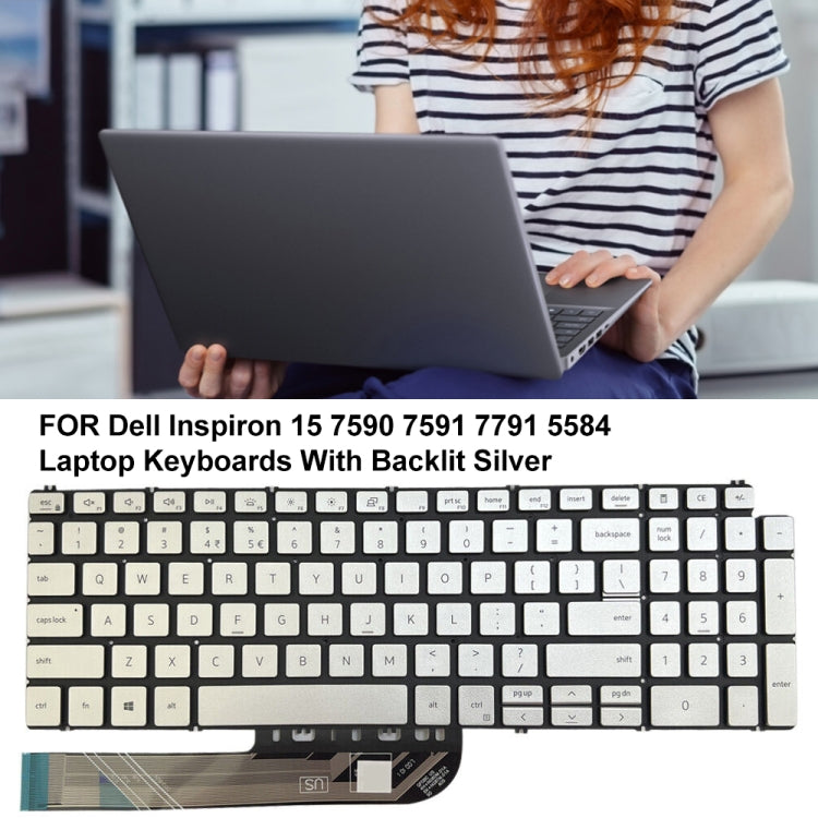 For Dell Inspiron 15 7590 / 7791 / 5584 US Version Backlight Laptop Keyboard(Silver) - Dell Spare Parts by PMC Jewellery | Online Shopping South Africa | PMC Jewellery