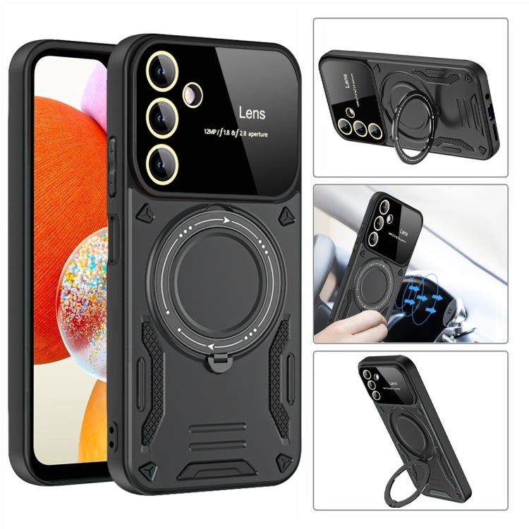 For Samsung Galaxy A14 5G Large Window MagSafe Holder Phone Case(Black) - Galaxy Phone Cases by PMC TechLife | Online Shopping South Africa | PMC TechLife | Buy Now Pay Later Mobicred