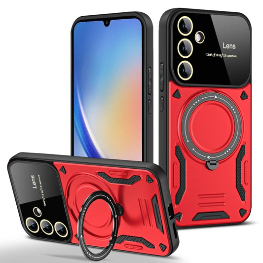 For Samsung Galaxy A34 5G Large Window MagSafe Holder Phone Case(Red) - Galaxy Phone Cases by PMC Jewellery | Online Shopping South Africa | PMC Jewellery