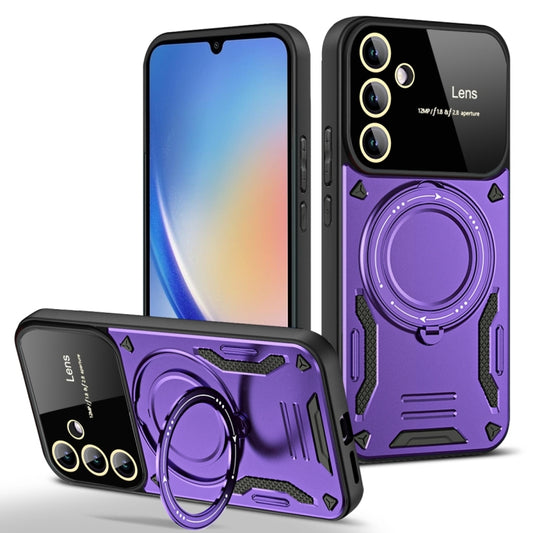 For Samsung Galaxy A34 5G Large Window MagSafe Holder Phone Case(Purple) - Galaxy Phone Cases by PMC Jewellery | Online Shopping South Africa | PMC Jewellery