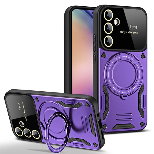 For Samsung Galaxy A54 5G Large Window MagSafe Holder Phone Case(Purple) - Galaxy Phone Cases by PMC Jewellery | Online Shopping South Africa | PMC Jewellery