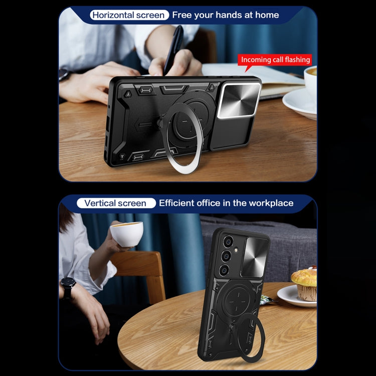 For Samsung Galaxy S23 FE 5G CD Texture Sliding Camshield Magnetic Holder Phone Case(Blue) - free shipping - PMC TechLife - Order now!