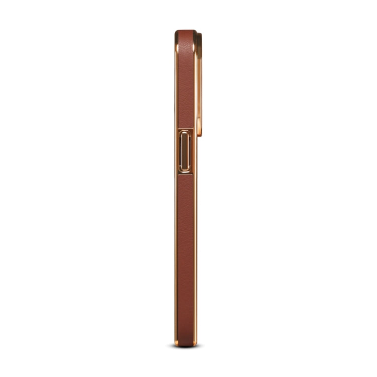 For iPhone 13 Pro Max Denior Cowhide Leather Plating Phone Case(Brown) - free shipping - PMC TechLife - Order now!