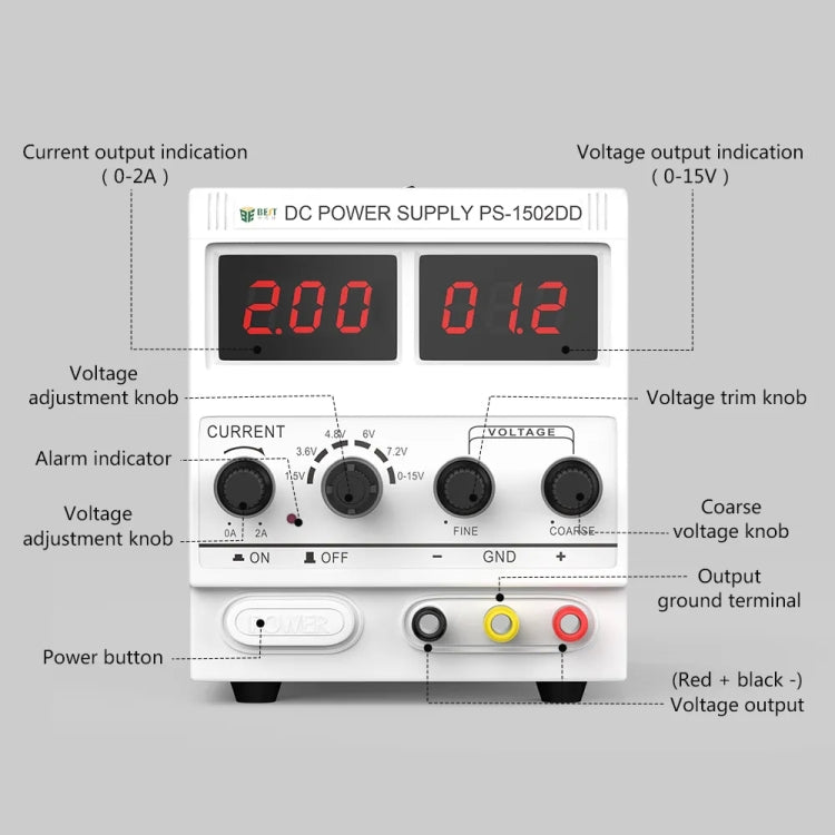 BEST 1502DD 15V / 2A Digital Display DC Regulated Power Supply, 110V US Plug - Power Supply by BEST | Online Shopping South Africa | PMC Jewellery