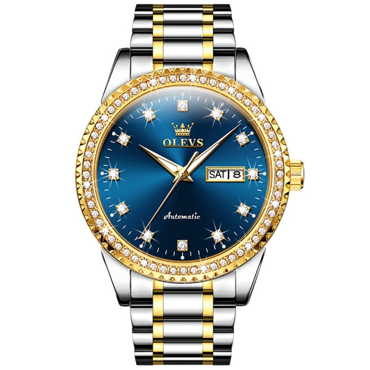 OLEVS 7003 Men Multifunctional Waterproof Mechanical Watch(Gold + Blue) - Metal Strap Watches by OLEVS | Online Shopping South Africa | PMC Jewellery | Buy Now Pay Later Mobicred