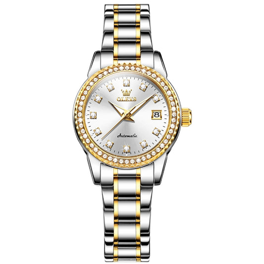 OLEVS 7003 Women Multifunctional Waterproof Mechanical Watch(Gold + White) - Metal Strap Watches by OLEVS | Online Shopping South Africa | PMC Jewellery