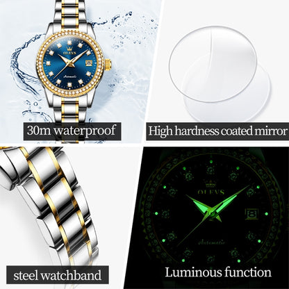 OLEVS 7003 Women Multifunctional Waterproof Mechanical Watch(Gold + Blue) - Metal Strap Watches by OLEVS | Online Shopping South Africa | PMC Jewellery