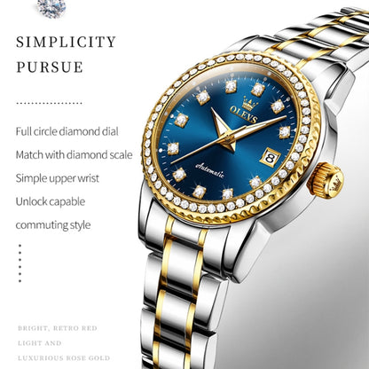 OLEVS 7003 Women Multifunctional Waterproof Mechanical Watch(Gold + Blue) - Metal Strap Watches by OLEVS | Online Shopping South Africa | PMC Jewellery