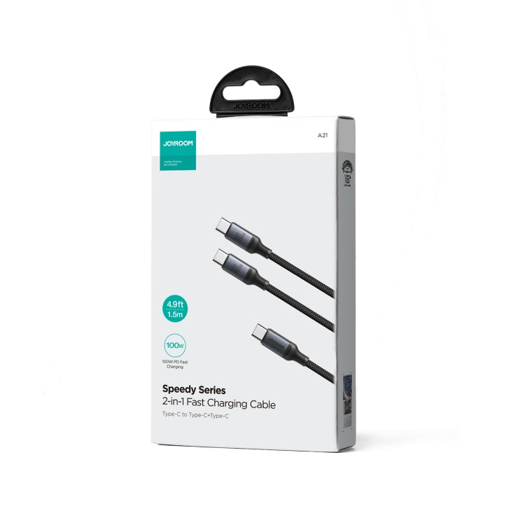 JOYROOM A21 100W Type-C to Dual Type-C 2 in 1 Charging Cable, Length: 1.5m(Black) - USB-C & Type-C Cable by JOYROOM | Online Shopping South Africa | PMC TechLife | Buy Now Pay Later Mobicred