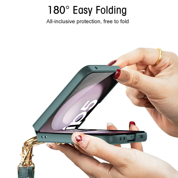 For Samsung Galaxy Z Flip5 GKK Ultra-thin PC Full Coverage Ring Holder Phone Case with Strap(Silver) - Galaxy Z Flip5 Cases by GKK | Online Shopping South Africa | PMC TechLife | Buy Now Pay Later Mobicred
