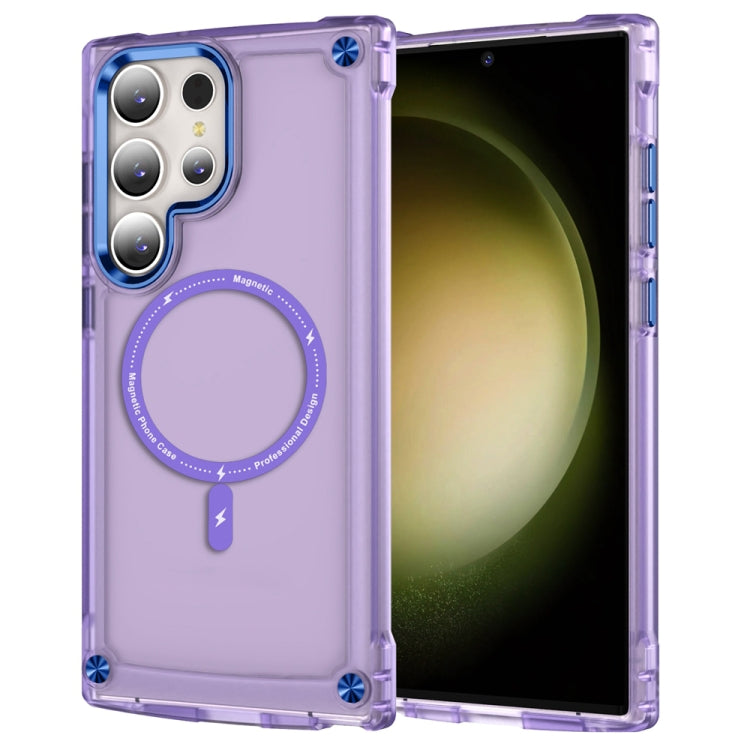 For Samsung Galaxy S22 Ultra 5G Skin Feel TPU + PC MagSafe Magnetic Phone Case(Transparent Purple) - Galaxy S22 Ultra 5G Cases by PMC Jewellery | Online Shopping South Africa | PMC Jewellery