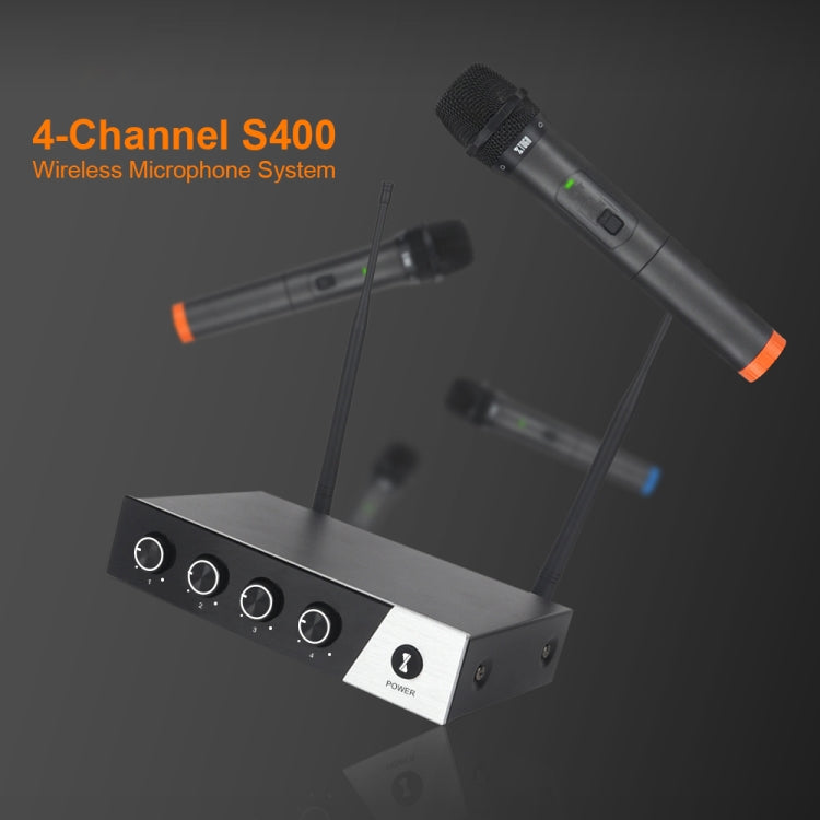 XTUGA S400 Professional 4-Channel UHF Wireless Microphone System with 4 Handheld Microphone(AU Plug) - Microphone by XTUGA | Online Shopping South Africa | PMC TechLife