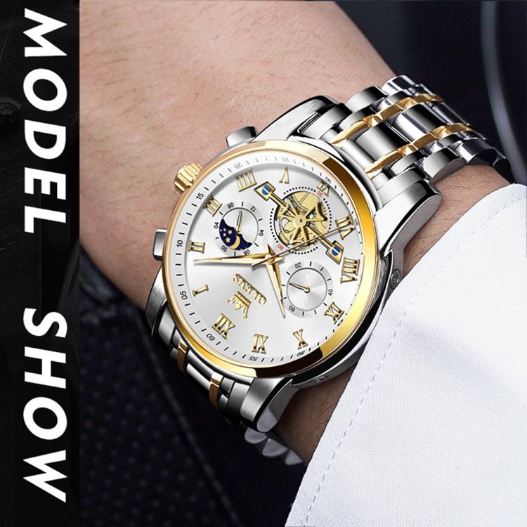 OLEVS 2859 Men Multifunctional Luminous Waterproof Quartz Watch(White + Gold) - Metal Strap Watches by OLEVS | Online Shopping South Africa | PMC Jewellery | Buy Now Pay Later Mobicred