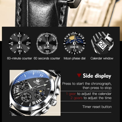 OLEVS 2876 Men Multifunctional Sports Chronograph Quartz Watch(Black) - Leather Strap Watches by OLEVS | Online Shopping South Africa | PMC Jewellery | Buy Now Pay Later Mobicred