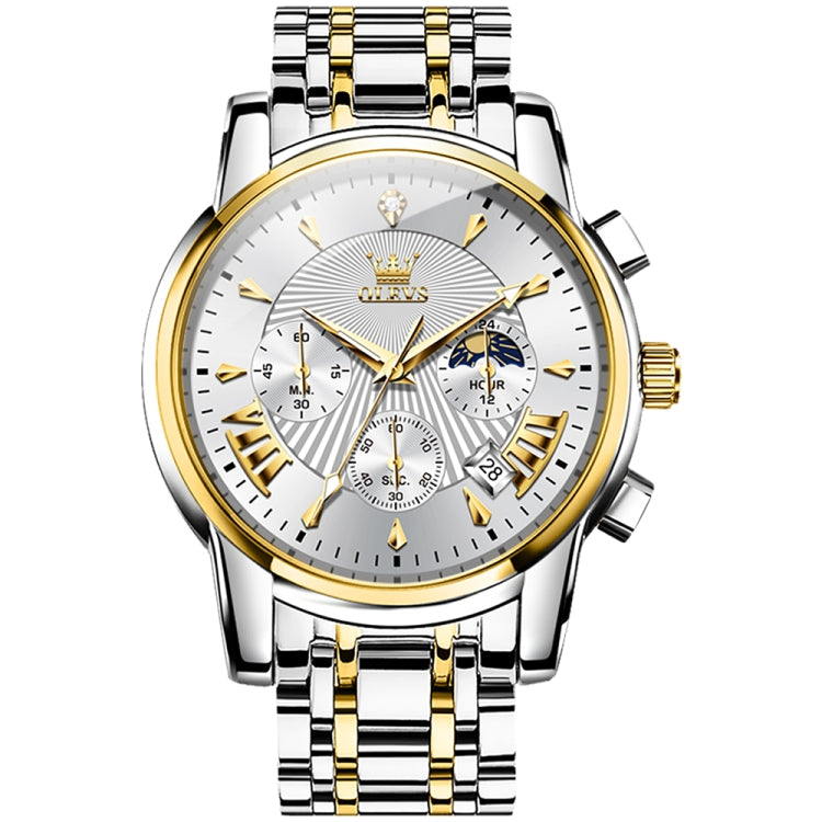 OLEVS 2892 Men Multifunctional Business Waterproof Quartz Watch(White + Gold) - Metal Strap Watches by OLEVS | Online Shopping South Africa | PMC Jewellery