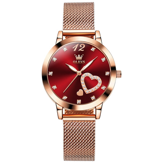 OLEVS 5189 Women Heart Shape Waterproof Quartz Watch(Red) - Metal Strap Watches by OLEVS | Online Shopping South Africa | PMC Jewellery