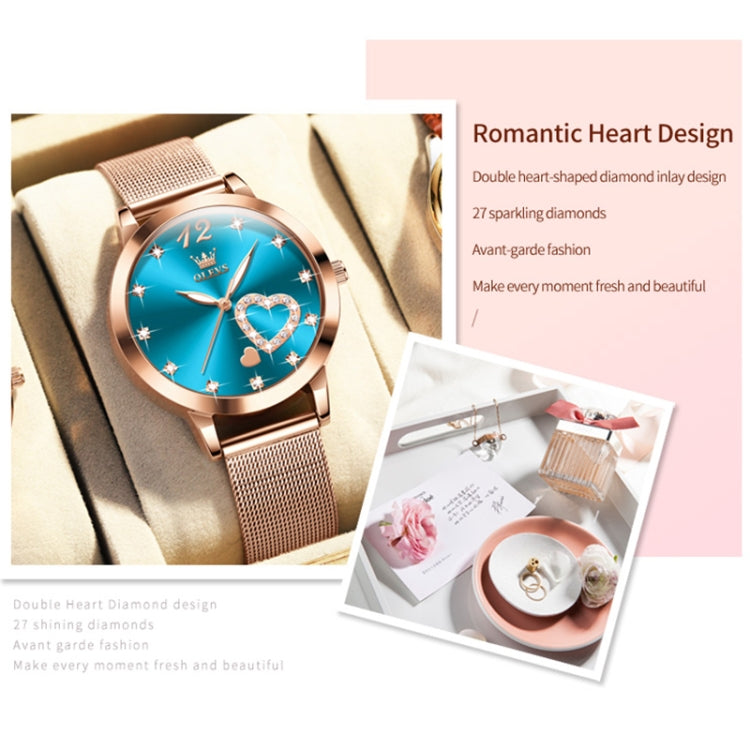 OLEVS 5189 Women Heart Shape Waterproof Quartz Watch(Blue) - Metal Strap Watches by OLEVS | Online Shopping South Africa | PMC Jewellery