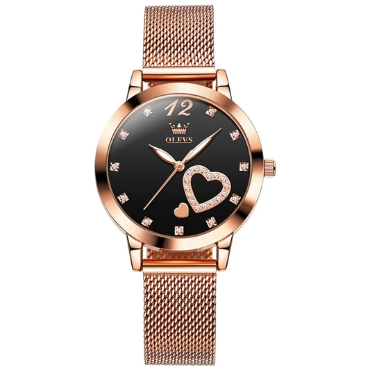 OLEVS 5189 Women Heart Shape Waterproof Quartz Watch(Black) - Metal Strap Watches by OLEVS | Online Shopping South Africa | PMC Jewellery