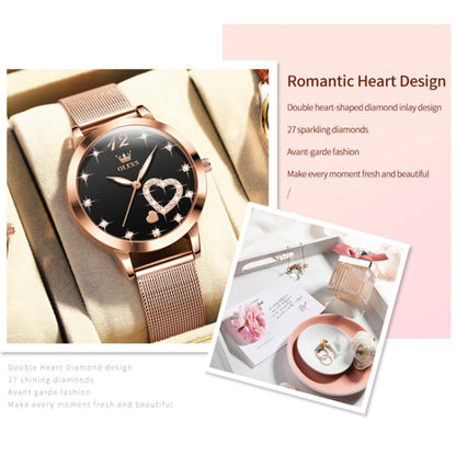 OLEVS 5189 Women Heart Shape Waterproof Quartz Watch(Black) - Metal Strap Watches by OLEVS | Online Shopping South Africa | PMC Jewellery