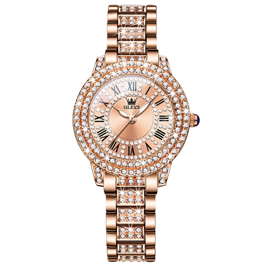 OLEVS 9943 Women Diamond Waterproof Quartz Watch(Rose Gold Roman) - Metal Strap Watches by OLEVS | Online Shopping South Africa | PMC Jewellery