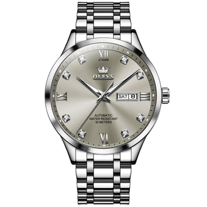 OLEVS 9946 Men Diamond Roman Scale Waterproof Quartz Watch(Grey + Silver) - Metal Strap Watches by OLEVS | Online Shopping South Africa | PMC Jewellery | Buy Now Pay Later Mobicred