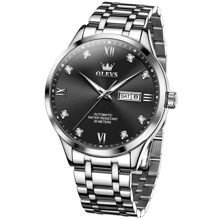 OLEVS 9946 Men Diamond Roman Scale Waterproof Quartz Watch(Black + Silver) - Metal Strap Watches by OLEVS | Online Shopping South Africa | PMC Jewellery | Buy Now Pay Later Mobicred