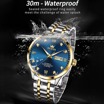 OLEVS 9946 Men Diamond Roman Scale Waterproof Quartz Watch(Blue + Gold) - Metal Strap Watches by OLEVS | Online Shopping South Africa | PMC Jewellery | Buy Now Pay Later Mobicred