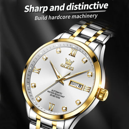 OLEVS 9946 Men Diamond Roman Scale Waterproof Quartz Watch(White + Gold) - Metal Strap Watches by OLEVS | Online Shopping South Africa | PMC Jewellery | Buy Now Pay Later Mobicred