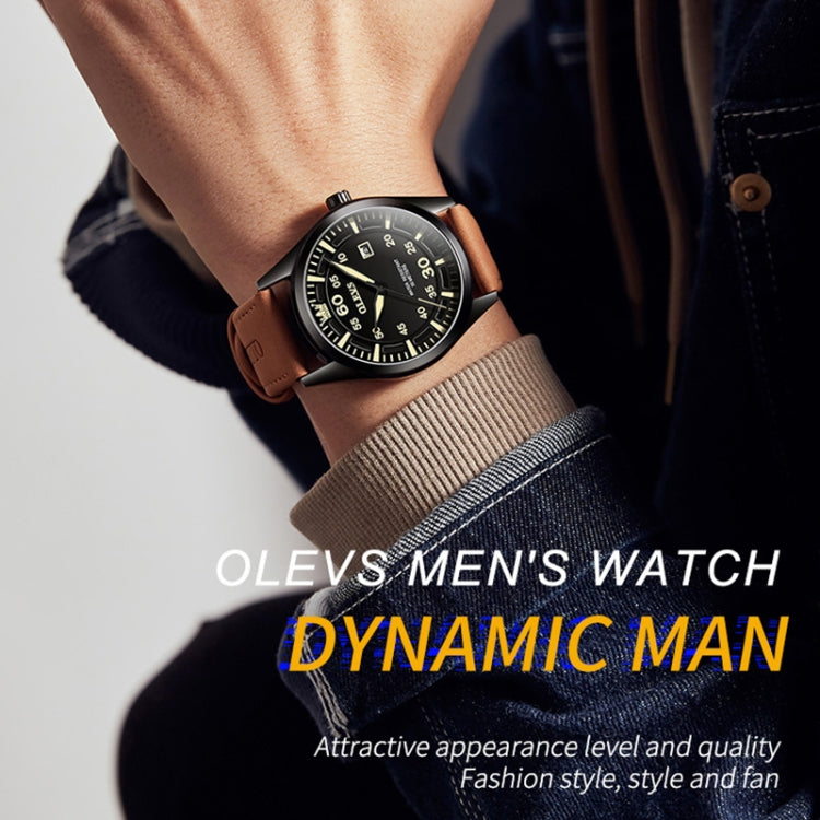 OLEVS 9962 Men Multifunctional Waterproof Quartz Watch(Gold + Brown) - Leather Strap Watches by OLEVS | Online Shopping South Africa | PMC Jewellery