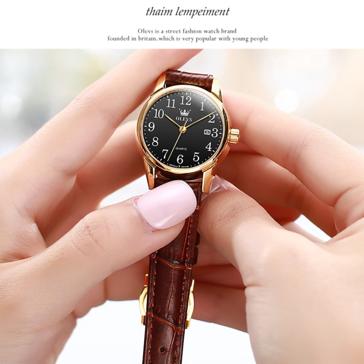 OLEVS 5566 Women Simple Single Calendar Waterproof Quartz Watch(Black) - Leather Strap Watches by OLEVS | Online Shopping South Africa | PMC Jewellery