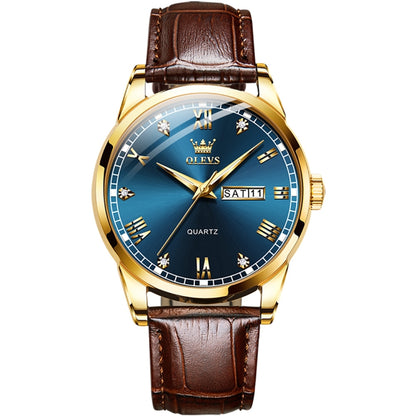 OLEVS 6896 Men Multifunctional Luminous Waterproof Quartz Watch(Blue) - Leather Strap Watches by OLEVS | Online Shopping South Africa | PMC Jewellery