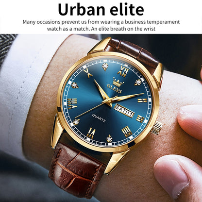 OLEVS 6896 Men Multifunctional Luminous Waterproof Quartz Watch(Blue) - Leather Strap Watches by OLEVS | Online Shopping South Africa | PMC Jewellery