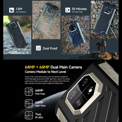 Ulefone Armor 22, 8GB+128GB, IP68/IP69K Rugged Phone, 6.58 inch Android 13 MediaTek Helio G96 Octa Core, Network: 4G, NFC, OTG(All Black) - Ulefone by Ulefone | Online Shopping South Africa | PMC Jewellery | Buy Now Pay Later Mobicred