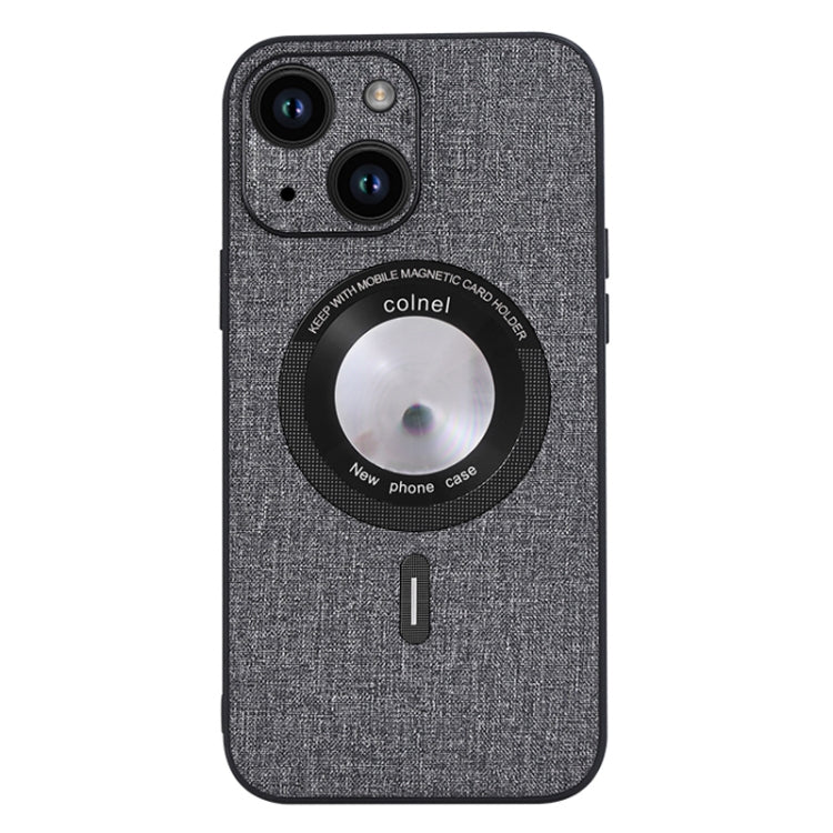 For iPhone 15 Plus Cloth Texture MagSafe Magnetic PU Phone Case(Grey) - iPhone 15 Plus Cases by PMC TechLife | Online Shopping South Africa | PMC TechLife | Buy Now Pay Later Mobicred