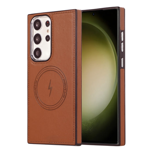 For Samsung Galaxy S22 Ultra 5G Side Leather Magsafe Phone Case(Brown) - Galaxy S22 Ultra 5G Cases by PMC Jewellery | Online Shopping South Africa | PMC Jewellery