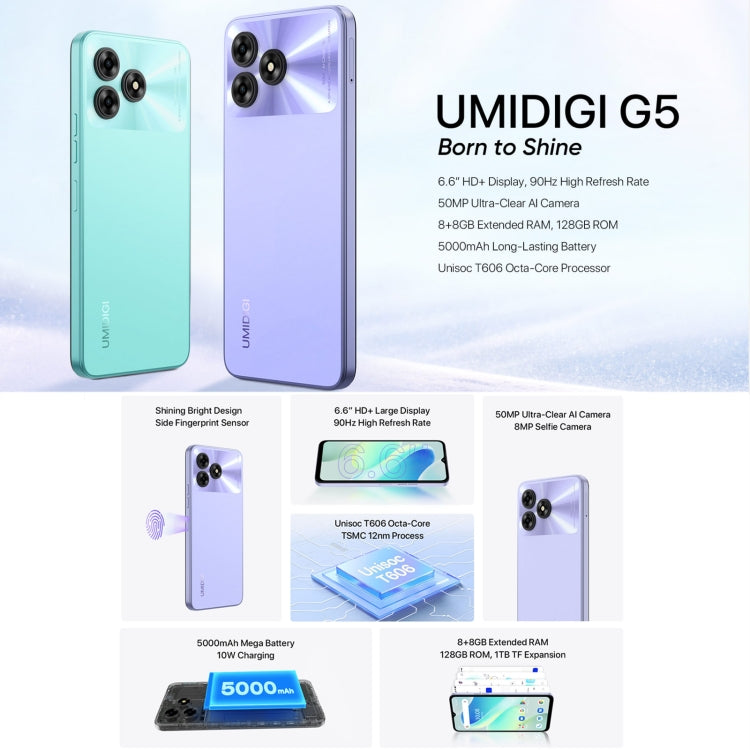 [HK Warehouse] UMIDIGI G5, 8GB+128GB, Face ID & Side Fingerprint Identification, 6.6 inch Android 13 Unisoc T606 Octa Core, Network: 4G(Graphite Black) - UMIDIGI by UMIDIGI | Online Shopping South Africa | PMC Jewellery