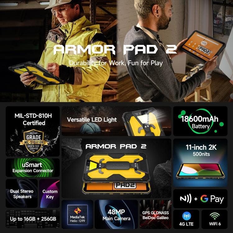 [HK Warehouse] Ulefone Armor Pad 2 Rugged Tablet PC, 16GB+256GB 11 inch Android 13 MediaTek Helio G99 Octa Core 4G Network EU Plug(Yellow) - Other by Ulefone | Online Shopping South Africa | PMC Jewellery