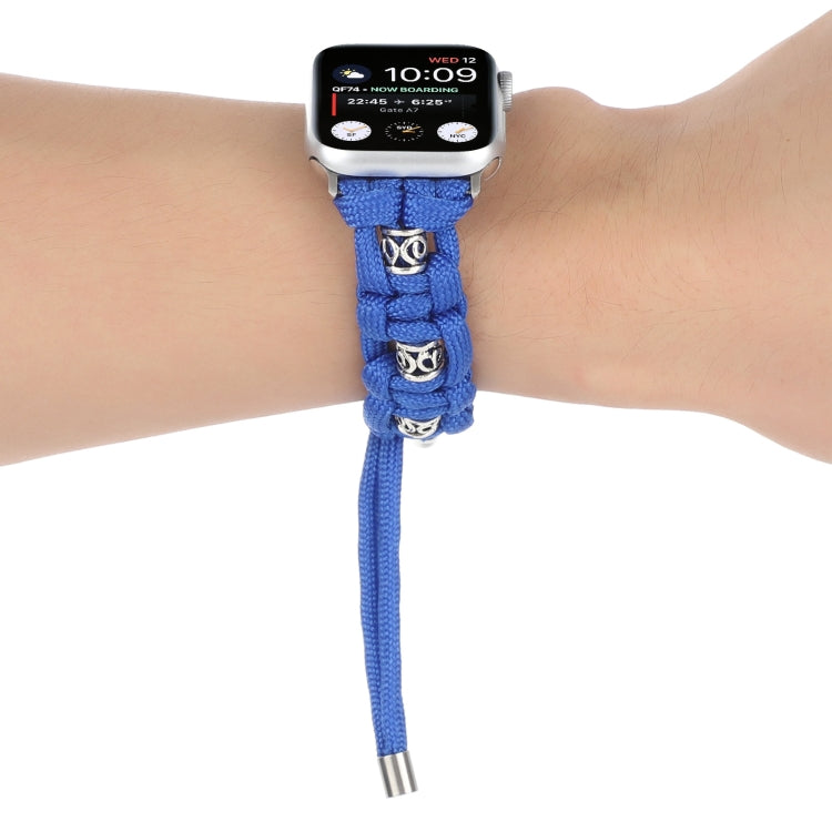 For Apple Watch SE 2023 44mm Silk Silver Beads Braided Watch Band(Blue) - Watch Bands by PMC TechLife | Online Shopping South Africa | PMC TechLife