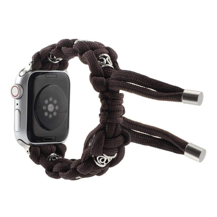 For Apple Watch SE 2023 40mm Silk Silver Beads Braided Watch Band(Coffee) - Watch Bands by PMC TechLife | Online Shopping South Africa | PMC TechLife